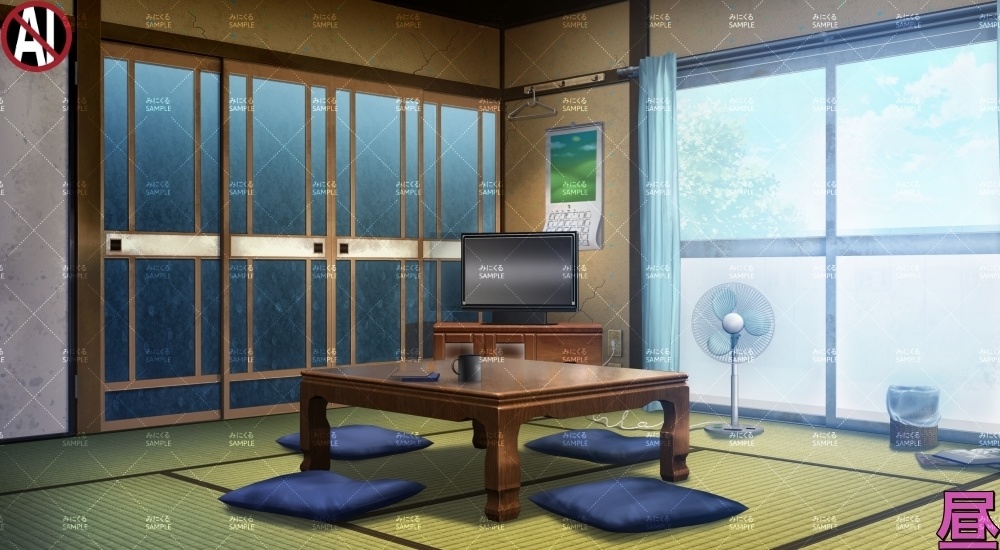【背景素材】田舎の居間(日常編part17A-1803tanuki010_01)