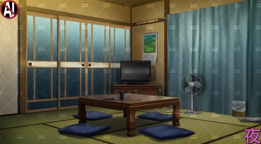 【背景素材】田舎の居間(日常編part17A-1803tanuki010_01)