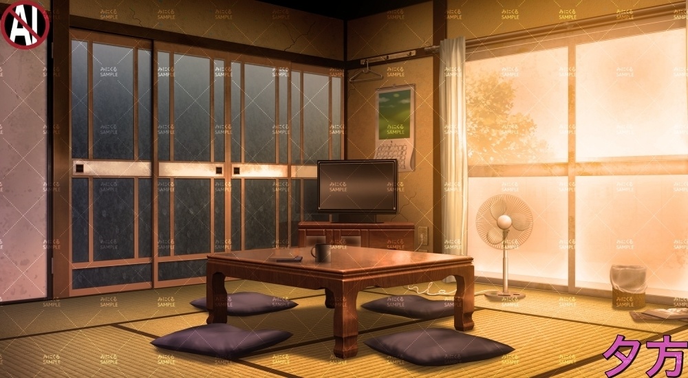 【背景素材】田舎の居間(日常編part17A-1803tanuki010_01)