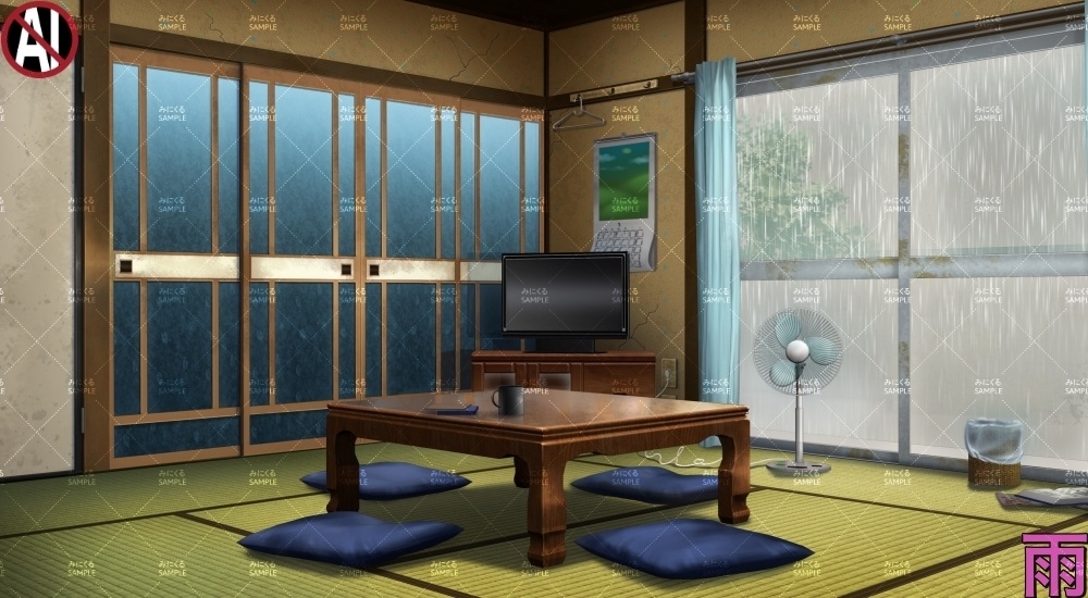 【背景素材】田舎の居間(日常編part17A-1803tanuki010_01)