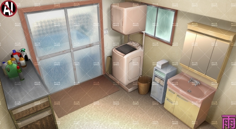 【背景素材】田舎の脱衣所②(日常編part17A-1803tanuki012_02)