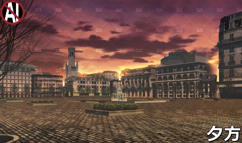 【背景素材】噴水広場_冬 (ヨーロッパ風編01-twhiroba_001_win)