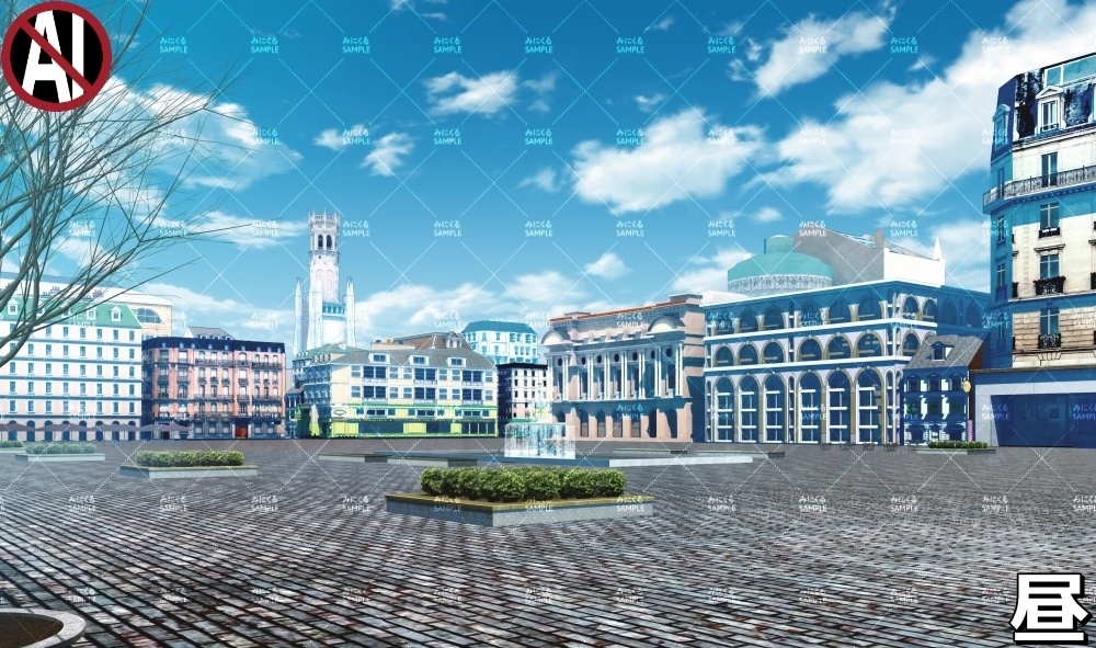 【背景素材】噴水広場_冬 (ヨーロッパ風編01-twhiroba_001_win)