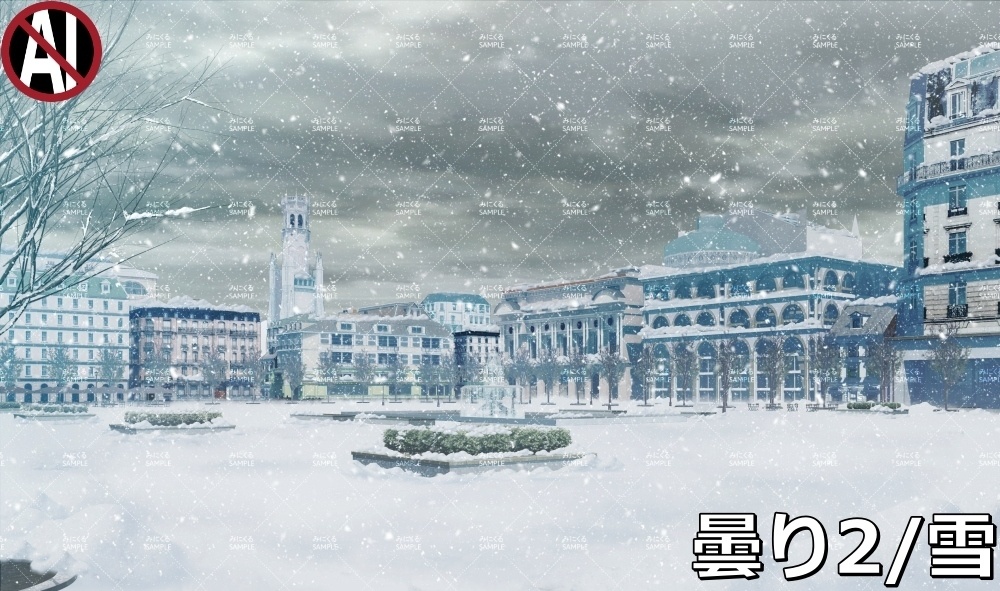 【背景素材】噴水広場_冬/雪 (ヨーロッパ風編01-twhiroba_001_win_sn)