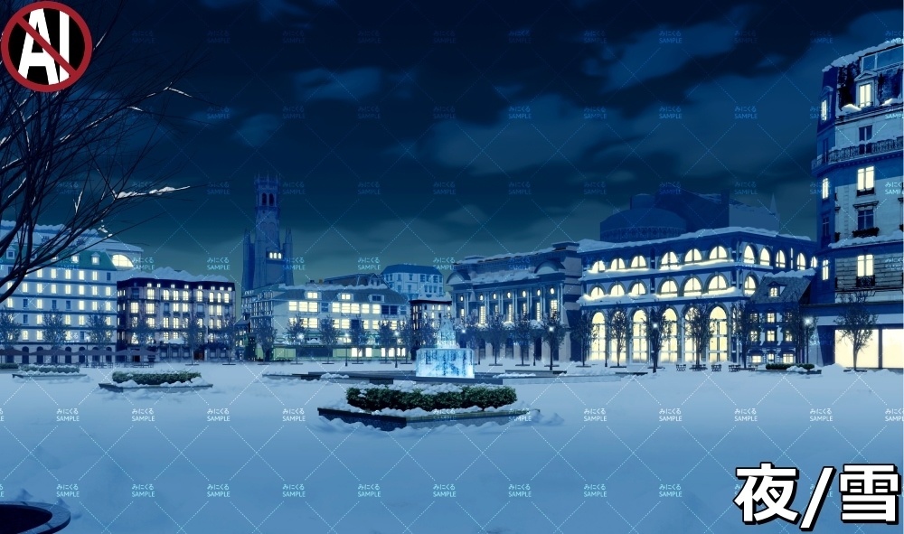 【背景素材】噴水広場_冬/雪 (ヨーロッパ風編01-twhiroba_001_win_sn)