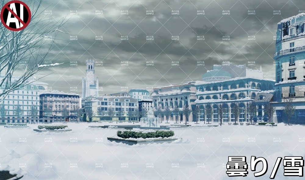 【背景素材】噴水広場_冬/雪 (ヨーロッパ風編01-twhiroba_001_win_sn)