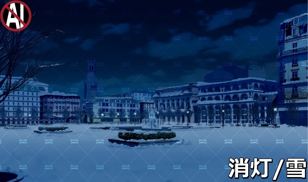 【背景素材】噴水広場_冬/雪 (ヨーロッパ風編01-twhiroba_001_win_sn)