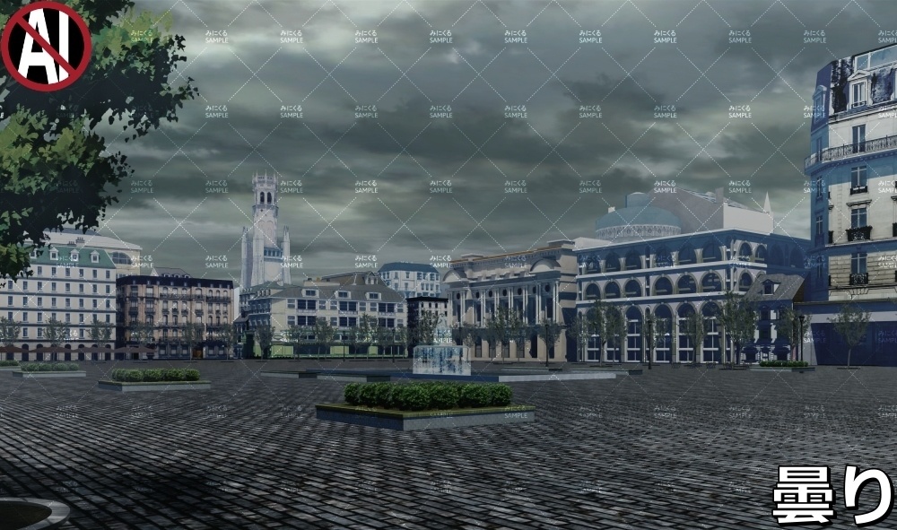 【背景素材】噴水広場_春 (ヨーロッパ風編01-twhiroba_001_sp)