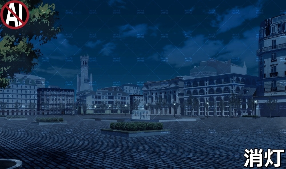 【背景素材】噴水広場_春 (ヨーロッパ風編01-twhiroba_001_sp)