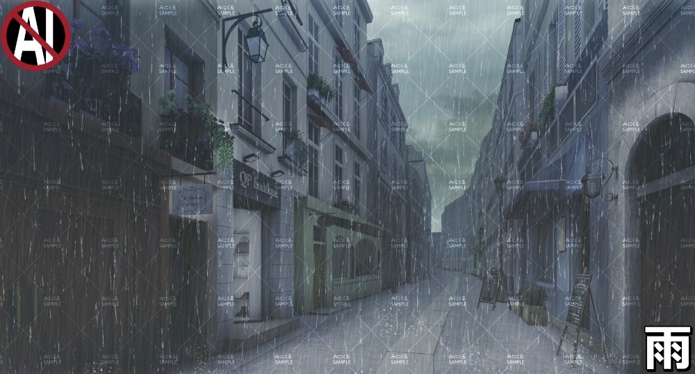 【背景素材】商店街・グルメ通り (ヨーロッパ風編01-twstreet003)