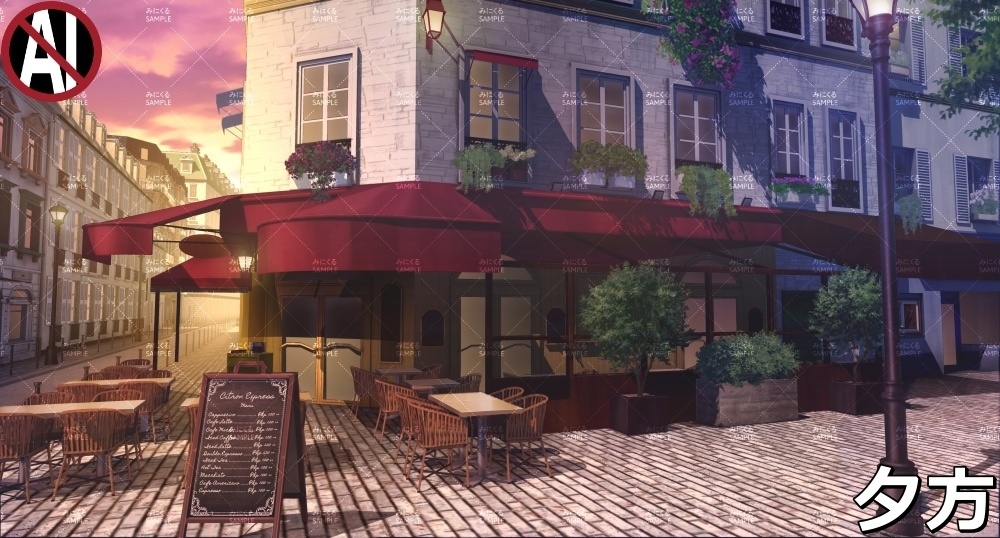 【背景素材】テラス席のあるレストラン (ヨーロッパ風編01-twstreet004)