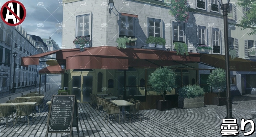 【背景素材】テラス席のあるレストラン (ヨーロッパ風編01-twstreet004)