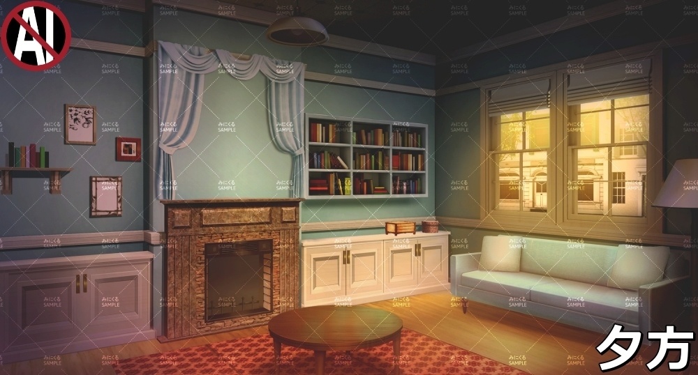 【背景素材】リビング/洋風なお部屋 (ヨーロッパ風編01-room)