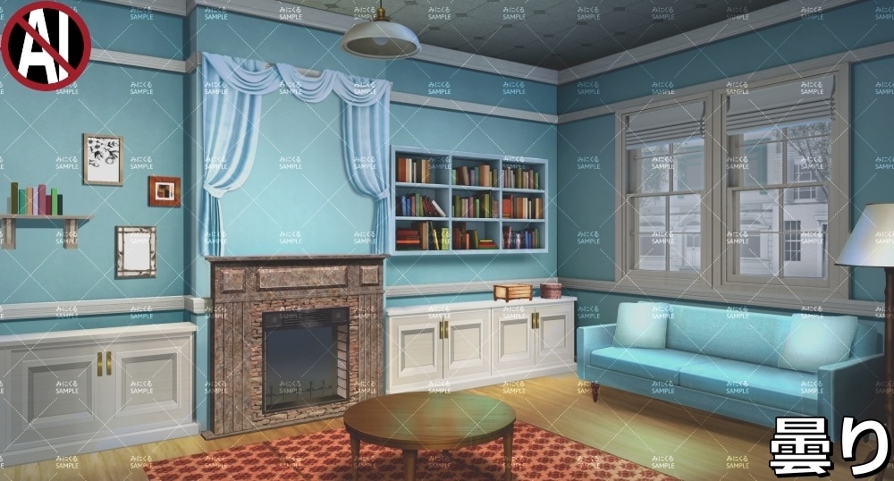 【背景素材】リビング/洋風なお部屋 (ヨーロッパ風編01-room)