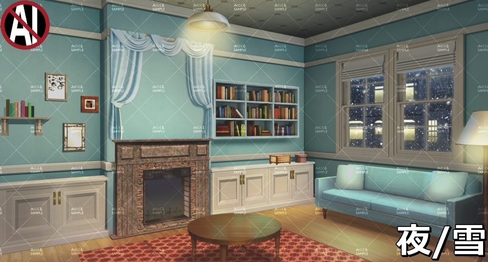 【背景素材】リビング/洋風なお部屋 (ヨーロッパ風編01-room)