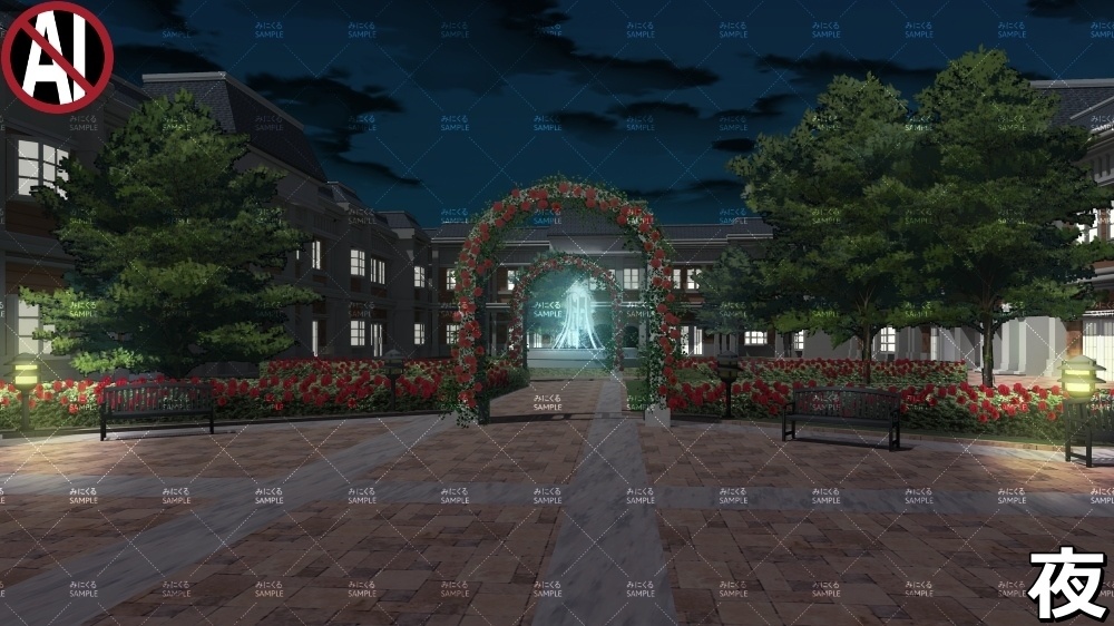 【背景素材】校内のバラ庭園 (学園編part06-rtozyoushool06)