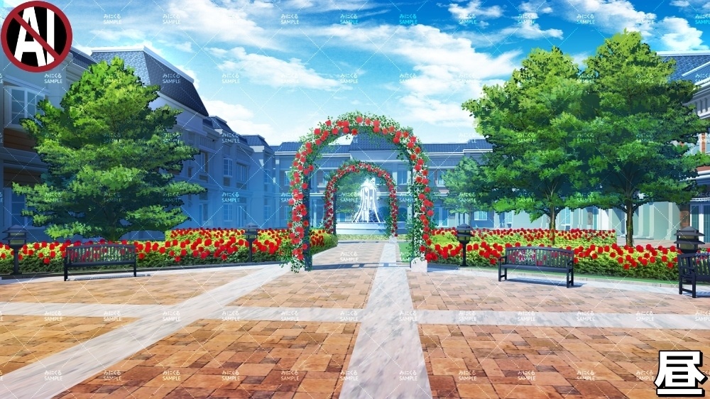 【背景素材】校内のバラ庭園 (学園編part06-rtozyoushool06)