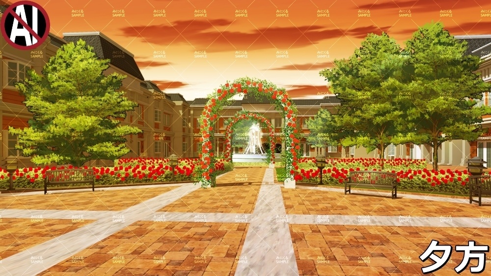 【背景素材】校内のバラ庭園 (学園編part06-rtozyoushool06)