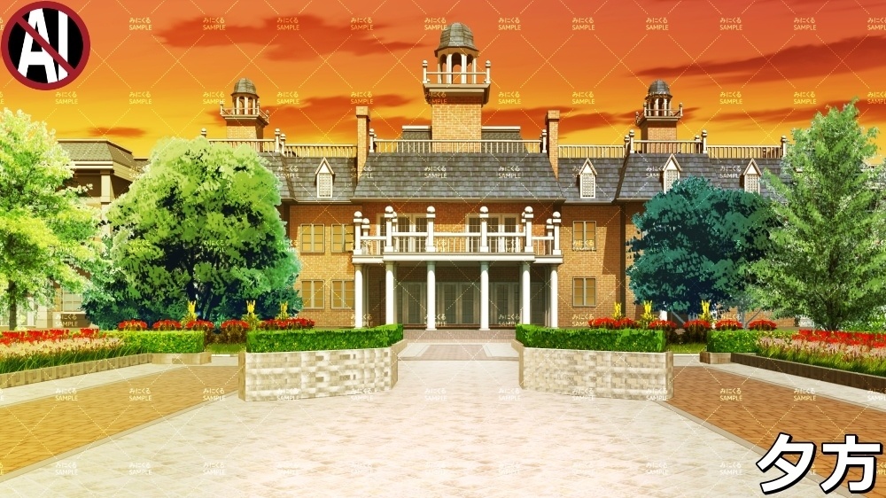 【背景素材】名門校の外観・玄関 (学園編part06-rtozyoushool08)