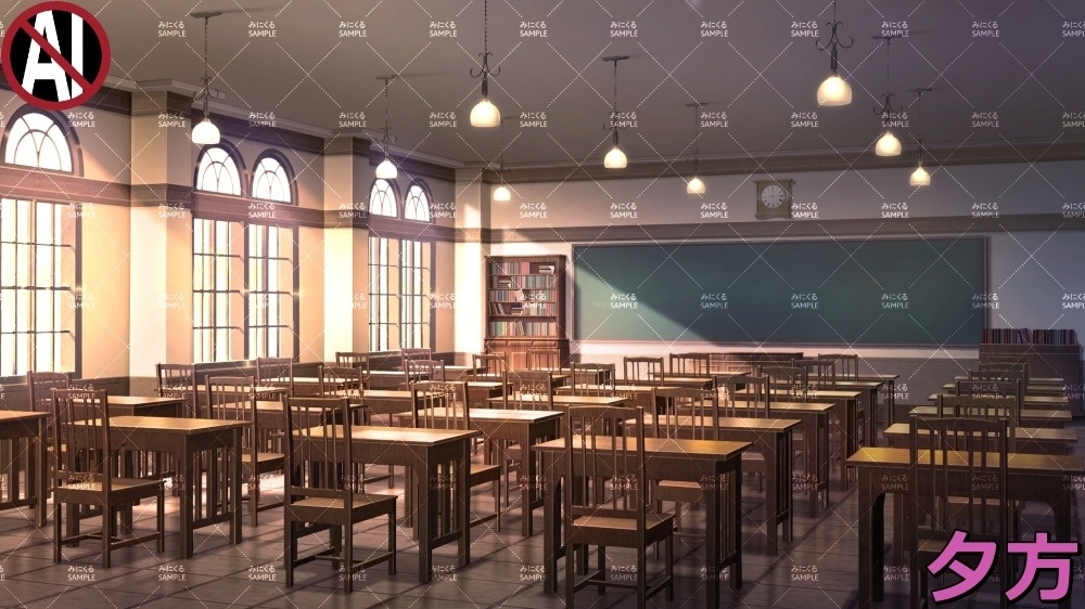 【背景素材】レトロな学校の教室① (学園編part09-BG04schhol)