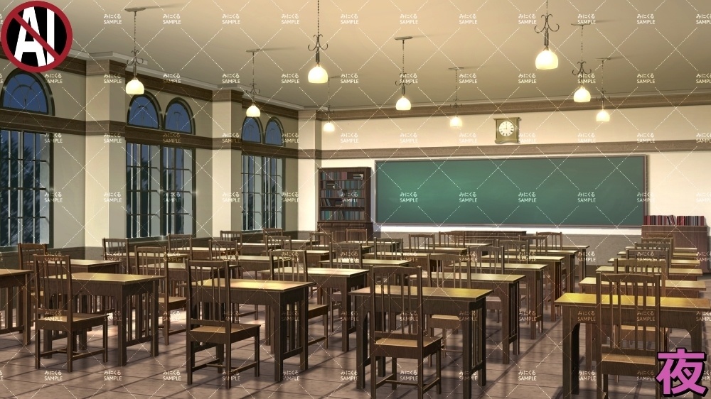 【背景素材】レトロな学校の教室① (学園編part09-BG04schhol)