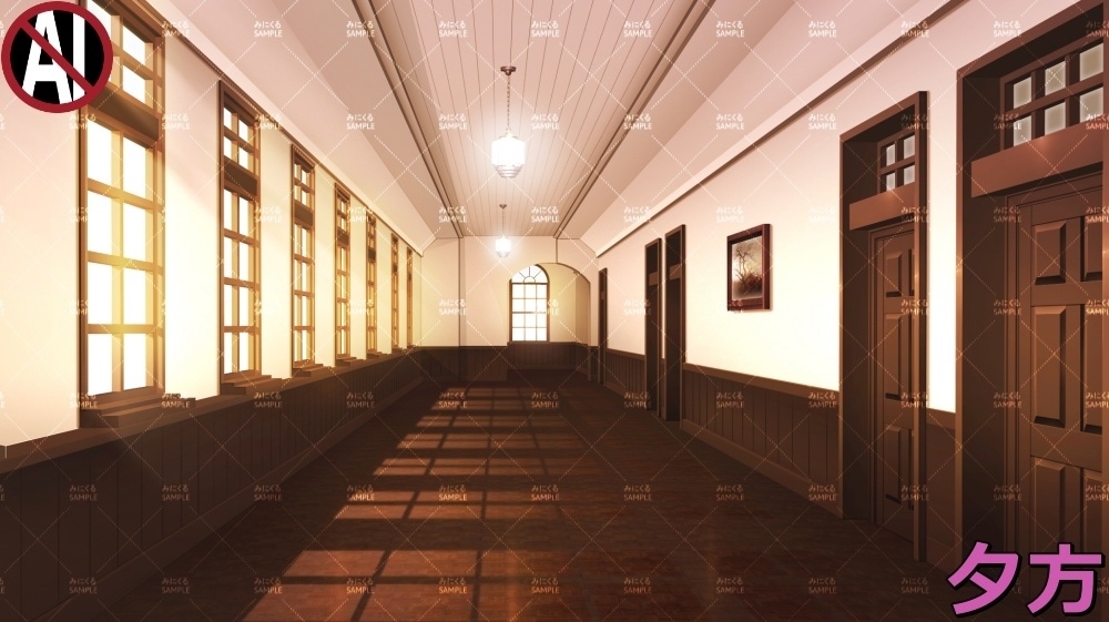 【背景素材】レトロな学校の廊下② (学園編part09-sdschool007)