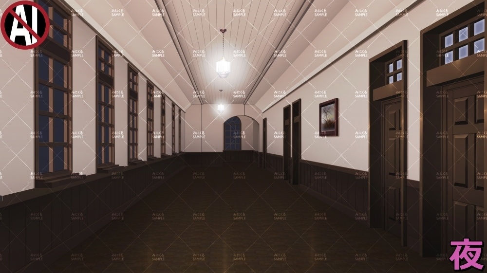 【背景素材】レトロな学校の廊下② (学園編part09-sdschool007)