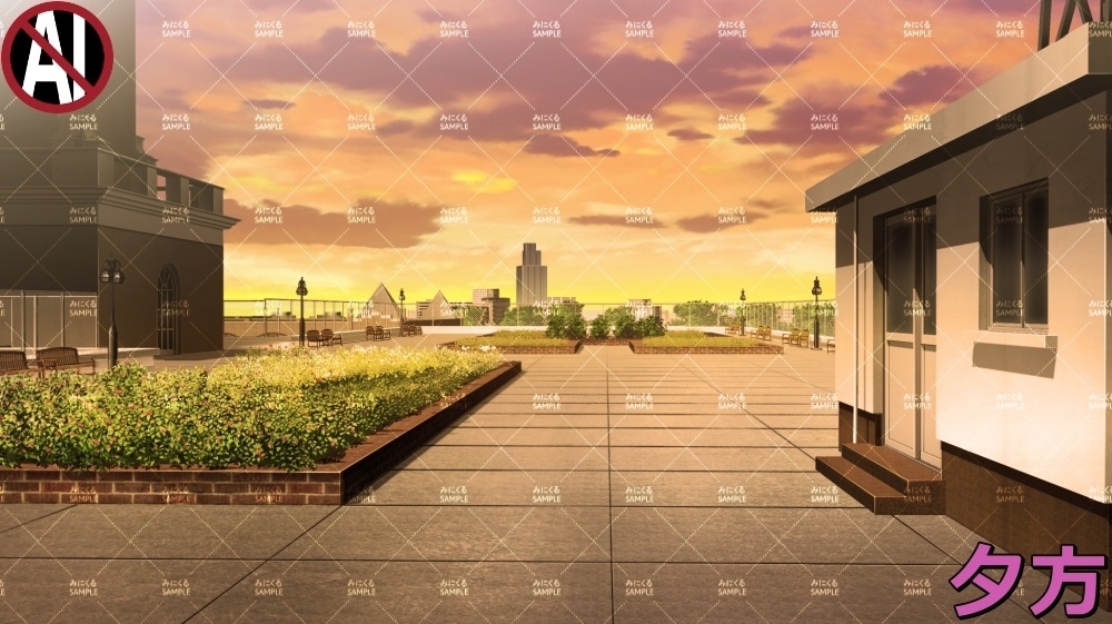 【背景素材】屋上テラスと花壇 (学園編part09-sdschool009)