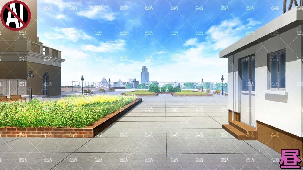 【背景素材】屋上テラスと花壇 (学園編part09-sdschool009)