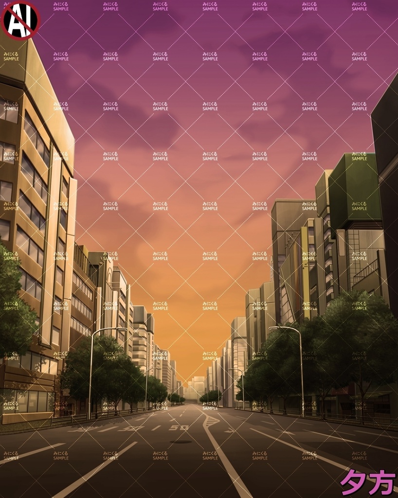 【背景素材】街並み④車道 (日常編part07+α-street004)