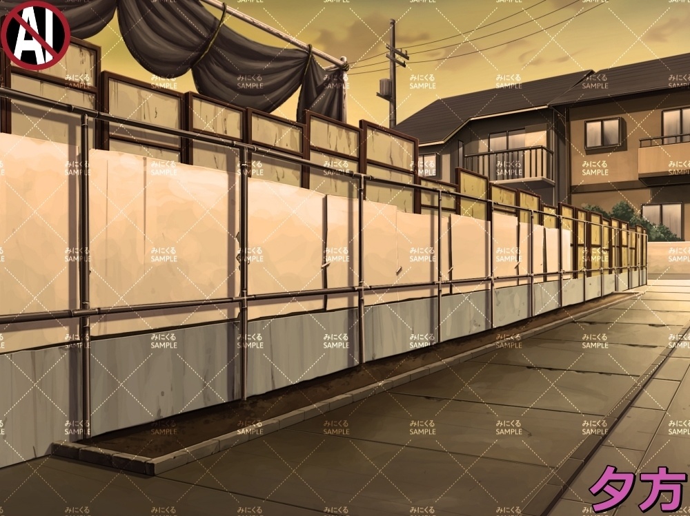 【背景素材】住宅街②工事 (日常編part07+α-street006)