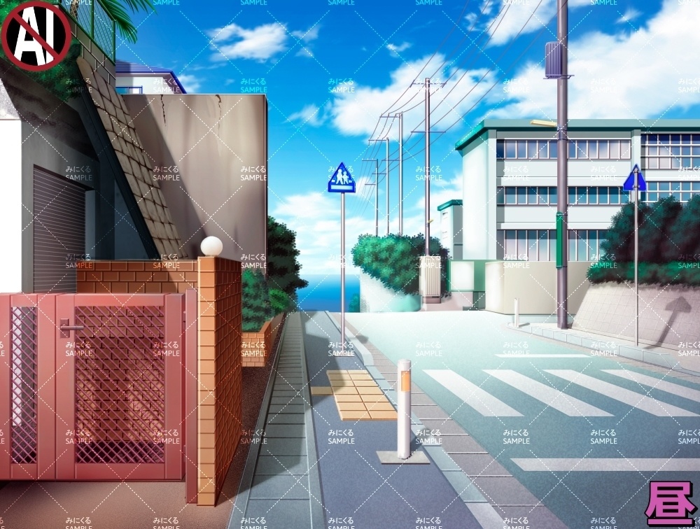 【背景素材】住宅街④横断歩道 (日常編part07+α-street014)