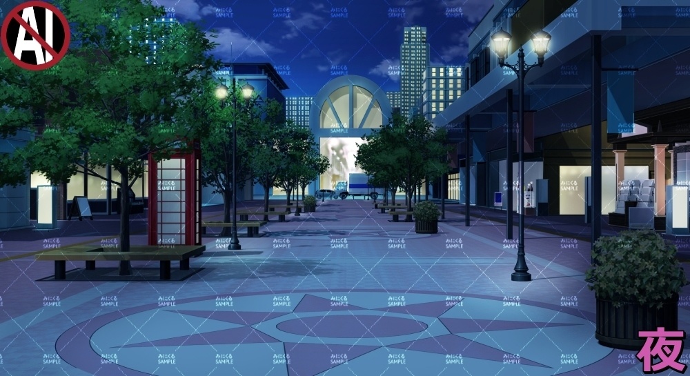 【背景素材】商店街③広場 (日常編part07+α-town02)