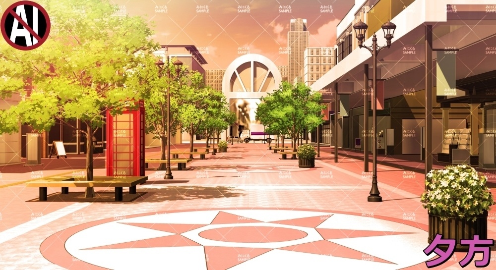 【背景素材】商店街③広場 (日常編part07+α-town02)