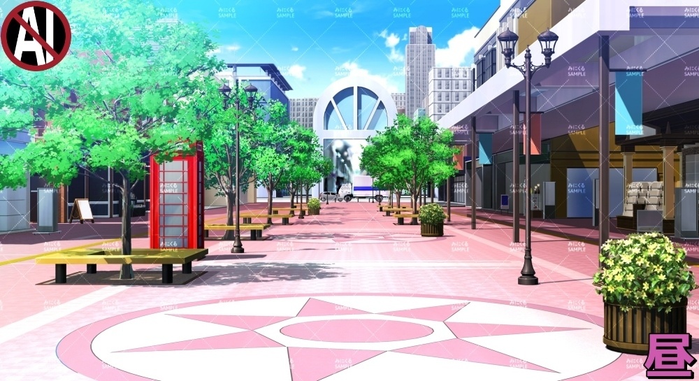 【背景素材】商店街③広場 (日常編part07+α-town02)