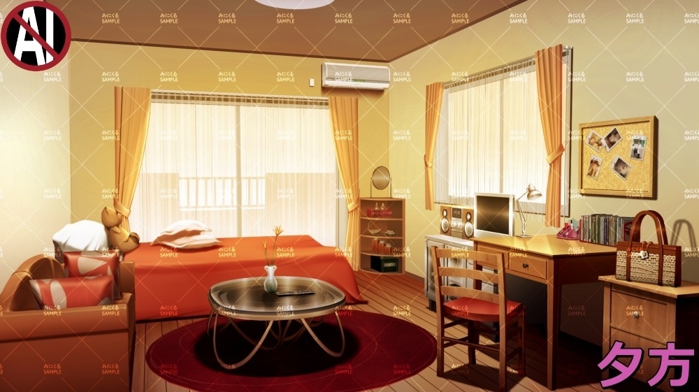 【背景素材】オレンジの部屋 (日常編part13-sdniti021)