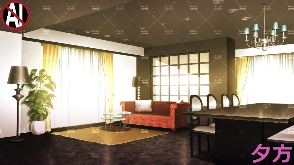 【背景素材】ゴージャスなリビング (日常編part13-sdniti028)