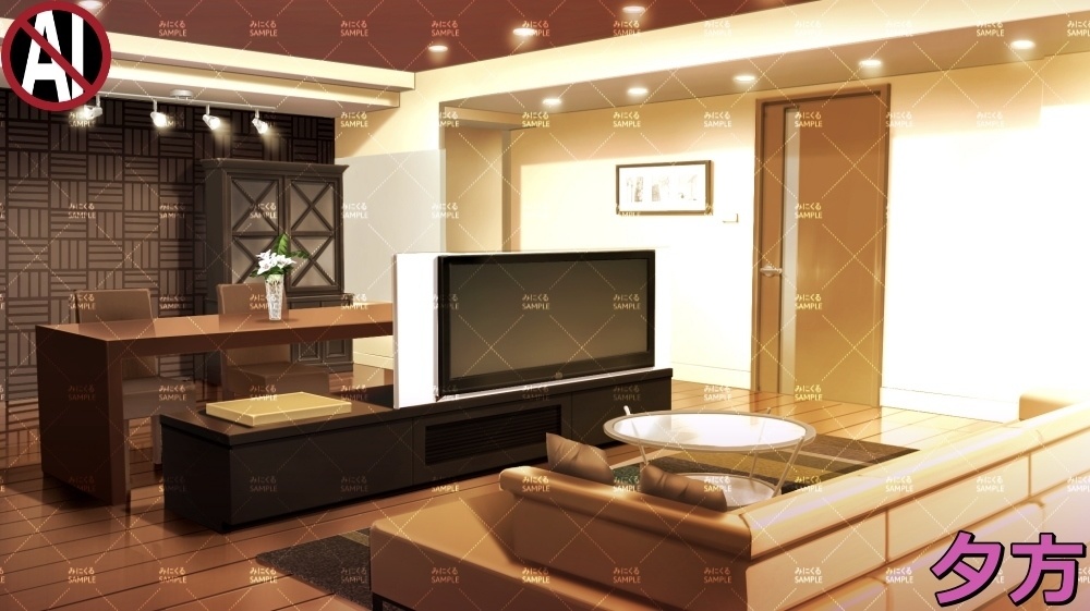 【背景素材】テレビのあるリビング (日常編part13-sdniti017)