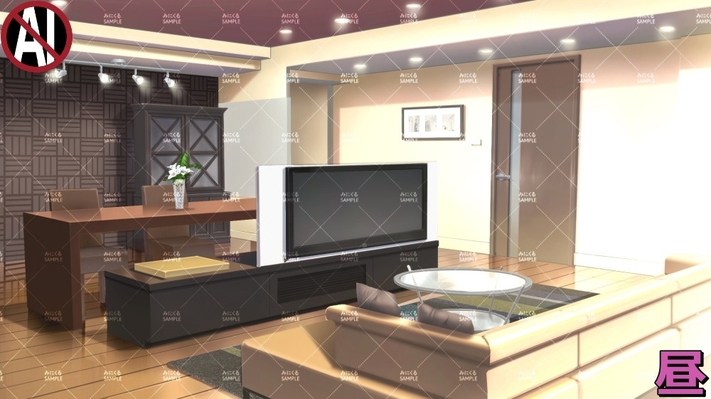 【背景素材】テレビのあるリビング (日常編part13-sdniti017)