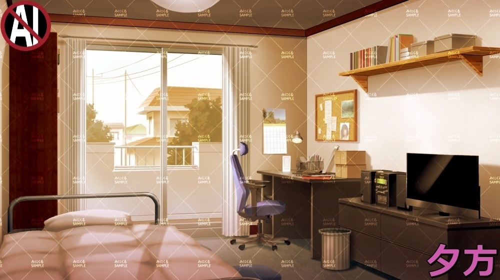 【背景素材】テレビのある部屋 (日常編part13-sdniti018)