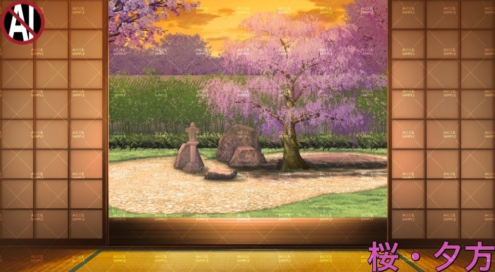 みにくる背景CG素材集『桜の日本庭園』part02【差分パック・単品】