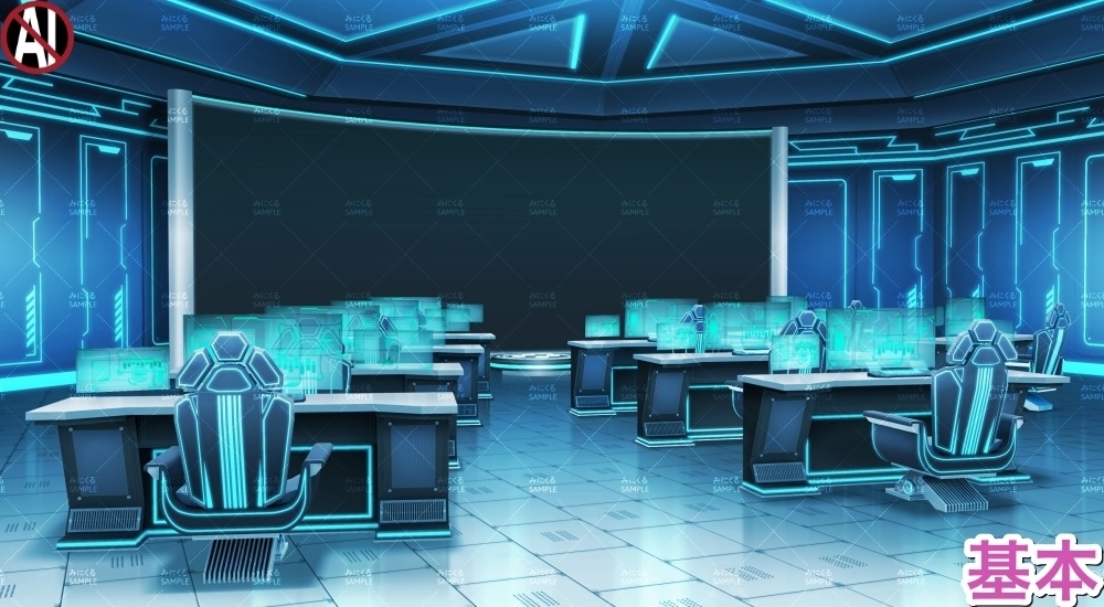 【背景素材】データ収集室_青(未来編part02-data_room)