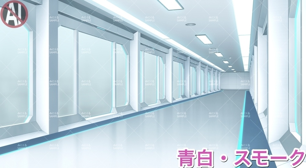 【背景素材】牢屋斜め_白(未来編part02-prison_room_an02_w)