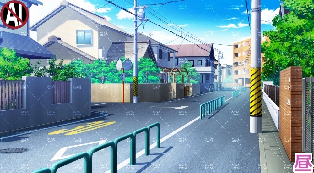 【背景素材】住宅街の道(日常編part23-cityscape_road01)