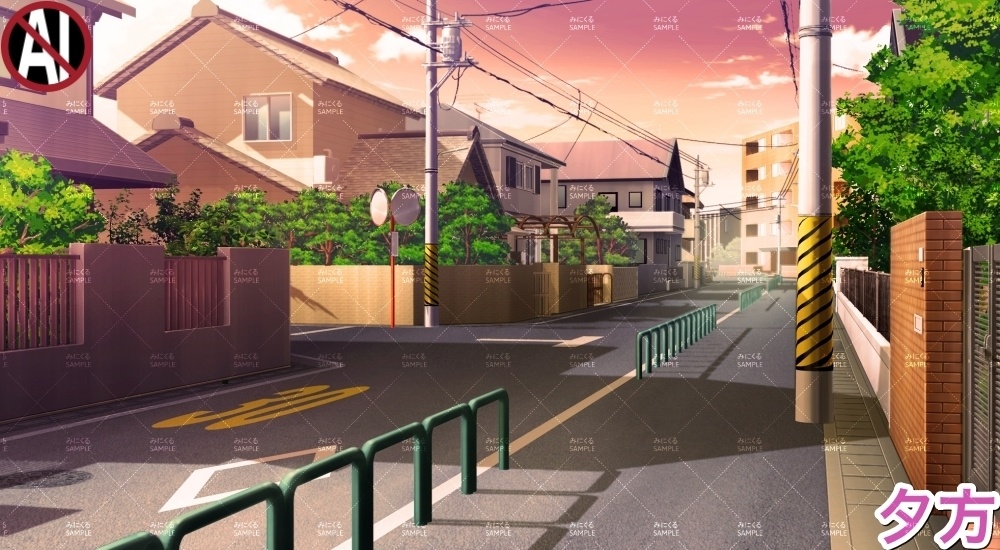 【背景素材】住宅街の道(日常編part23-cityscape_road01)