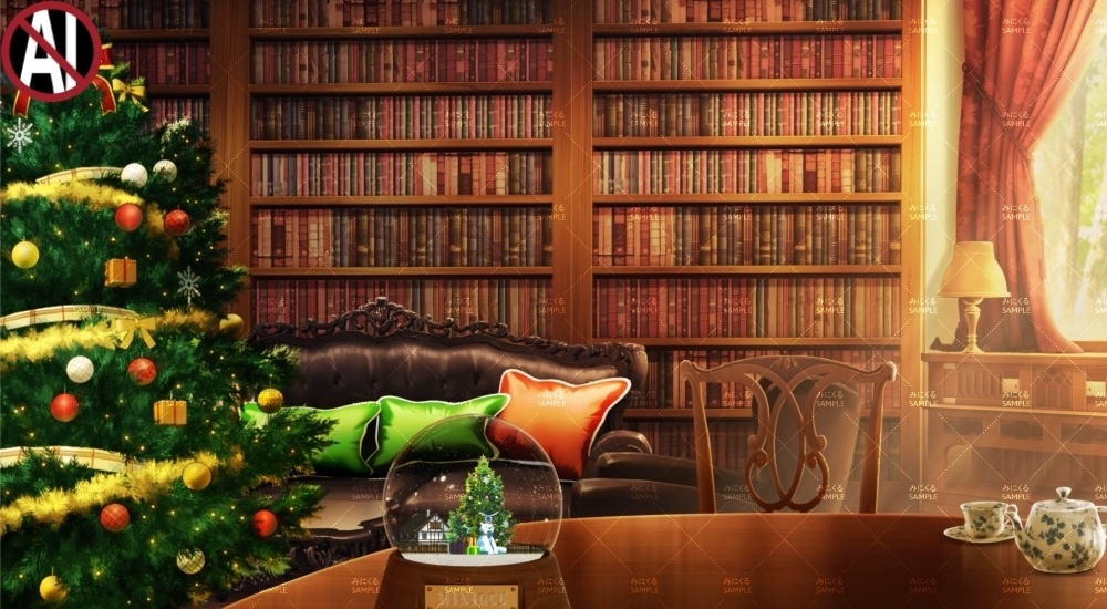 【動く背景素材】『スノードームのあるお部屋』(snowdome)