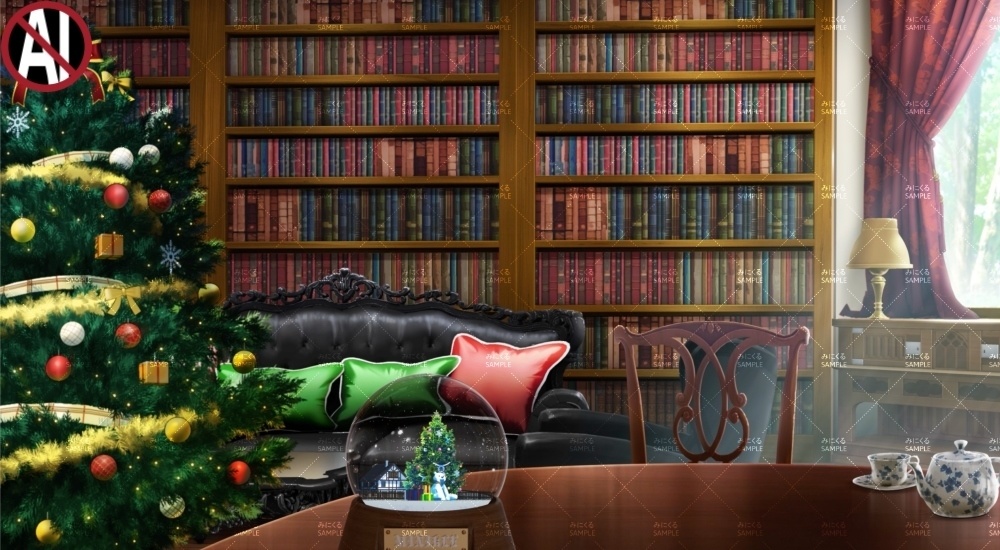 【動く背景素材】『スノードームのあるお部屋』(snowdome)