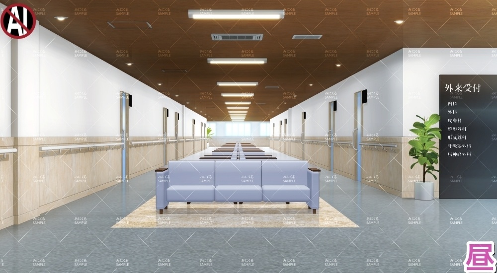【背景素材】外来_廊下(病院編part02B-outpatient-corridor)