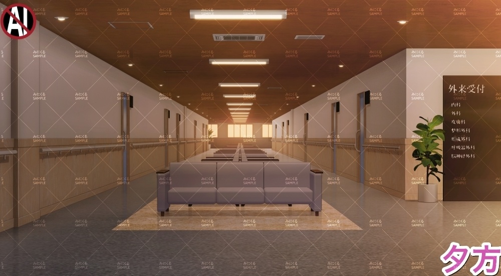 【背景素材】外来_廊下(病院編part02B-outpatient-corridor)