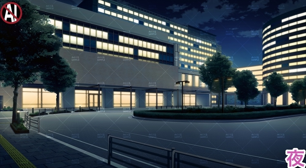 【背景素材】大学病院_外観+ロータリー(病院編part02B-exterior_rotary)